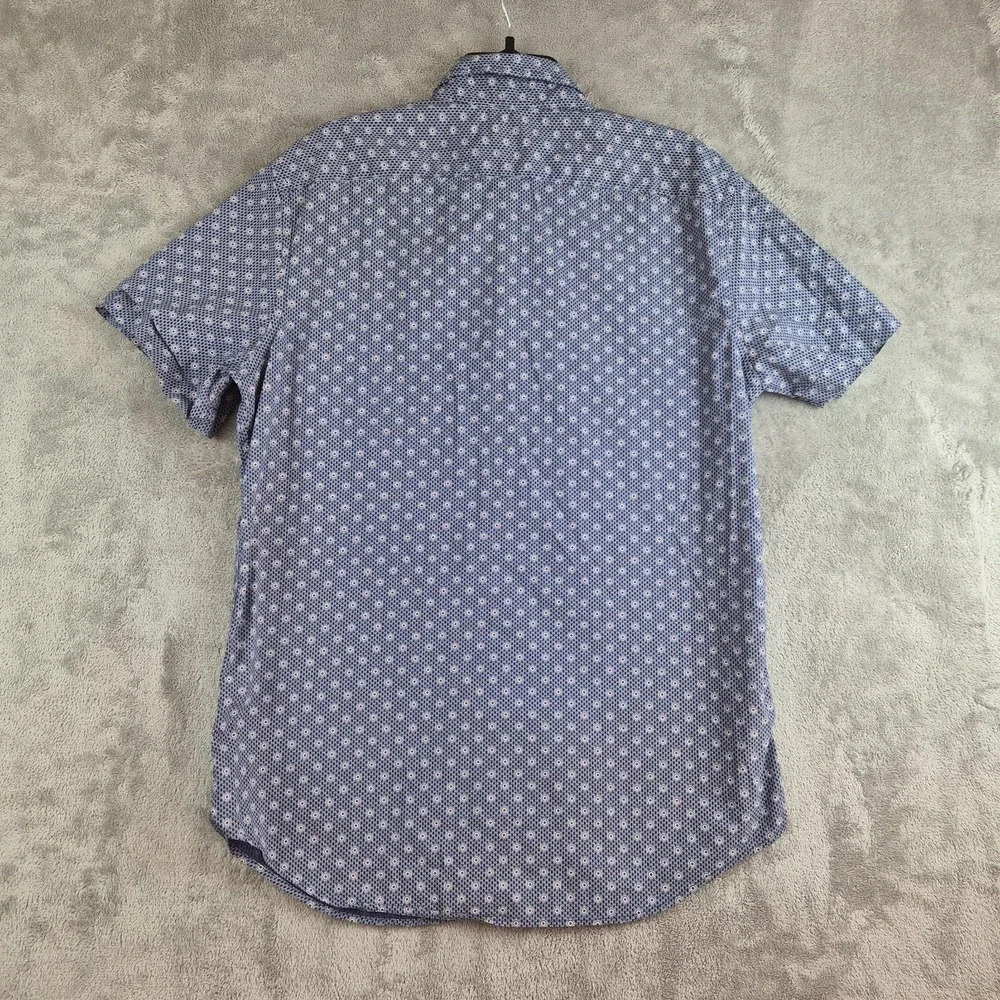 Banana Republic Shirt Mens Large Blue White Geometric Stretch Soft Wash Slim Fit